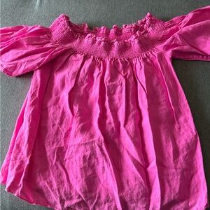 Leanne off the shoulder linen top (aura pink)